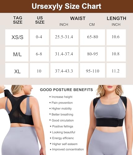 URSEXYLY Posture Corrector for Women,Adjustable Upper Back Brace for Posture, Breathable Back Straightener Posture Corrector,Comfortable Back Shoulder Clavicle Support &Neck Pain Relief (Black, M/L) - Thumbnail 6