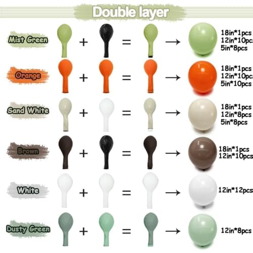 Image of Dusty Green Orange Brown Fall Color Balloon Arch Garland Kit | Double Stuffed Burnt Orange Coffee Beige Balloons for Boho Birthday Thanksgiving Autumn Neutral Baby Shower Party Decor