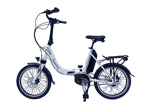 GermanXia E-Bike Faltrad Klapprad 20 Zoll MOBILEMASTER P8R mit Bosch Performance Line Motor, Riemen, 8-Gang Nabenschaltung ohne Rücktritt - E Bike Klapprad mit Mittelmotor (Weiß, mit Freilauf)