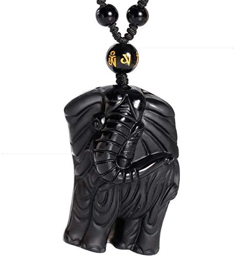 Jewboo Lovely Elephant Natural Obsidian Necklace Pendant Healing Crystal Necklaces Gemstone Mother's day Gifts Jewelry