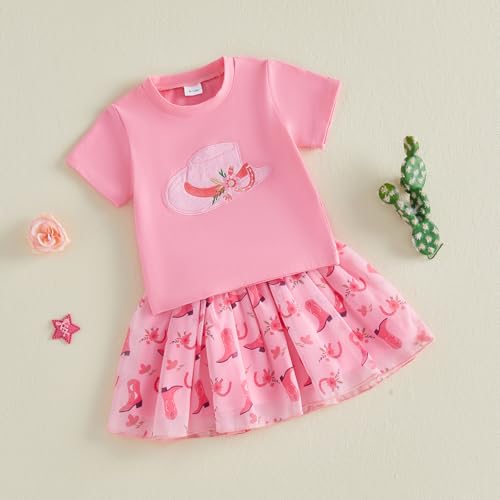 Image of Kayotuas Toddler Girl Summer Outfits Bow Embroidery Short Sleeve T-shirt and Sparkle Tutu Skirt Cute Sister Matching Dresses