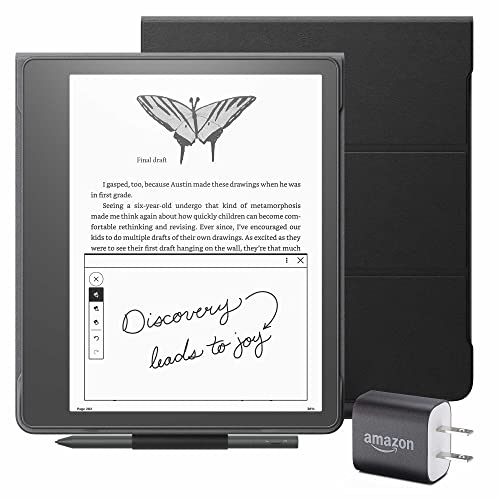 Kindle Scribe Essentials Bundle including Kindle Scribe (16 GB), Basic Pen, Leather Cover - Black, and Power Adapter