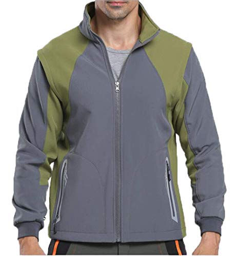 LANBAOSI Men's Hiking Removable Sleeves Windproof Softshell Jacket Fleece Vest Grey
