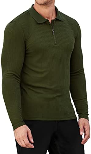 COOFANDY Men's Stretch Slim Fit T Shirts with Collar Knitted Pullover Sweater Tops Army Green