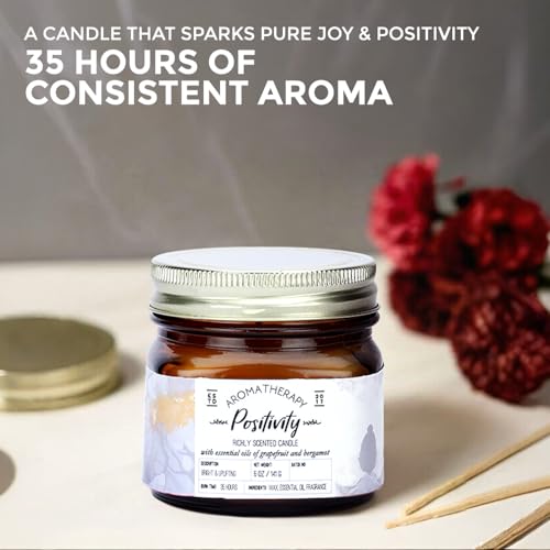 Image of Welburn Veda&Co Scented Wax Candle - Positivity I Aromatherapy Jar Candle for Home Decor | Enhance Your Mood | Enhance Your Space with Soothing Scents (35 Hours Burn Time, 141gm),