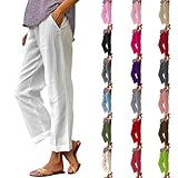 Damen Sommerhose Leicht, Leinenhose High Waist Jogginghose Dünner Stoffhose Baggy Musselin Hosen Grosse Grössen Strandhose Leichte Schlupfhose Einfarbig Freizeithosen Mit Gummizug