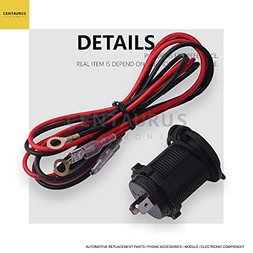 CENTAURUS Waterproof 12V Cigarette Lighter Socket Power Outlet Receptacle Replacement for Car Boat Marine Motorcycle Scooter RV with Wire Fuse DIY Kit