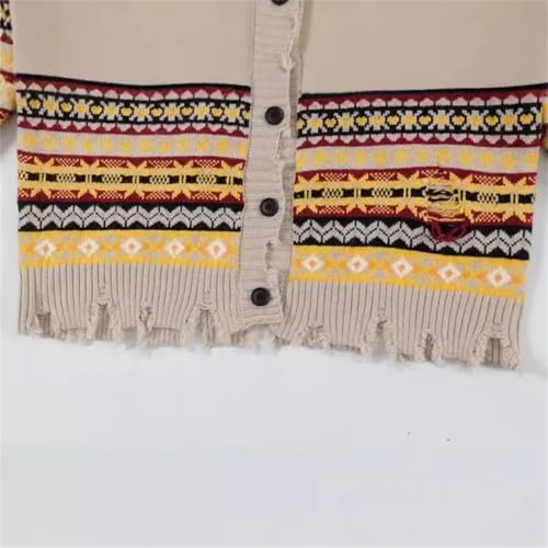 Men Rainbow Striped Knit Cardigan Raw Edge Oversized Vintage Y2K Style Casual Streetwear Sweater3