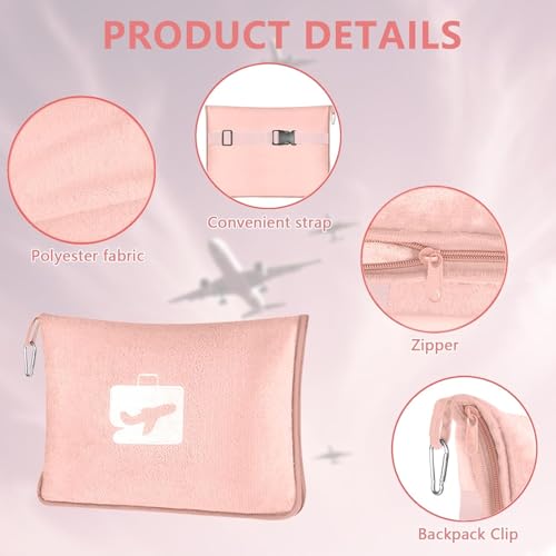 WUYIXUAN Travel Blanket and Pillow, Soft & Warm 2 in 1 Airplane Blanke, Compact Office Blankets, Lightweight & Portable Pillow for Adults, Kids,Long Flights and Trains (Pink) - Image 4