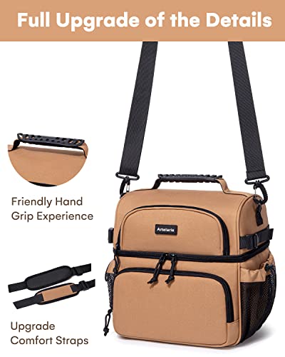 Artelaris Lunch Bag For Men Women, Dual Compartment Insulated Lunch Bag, Large Double Deck Leakproof Cooler Tote Bag With Side Pockets & Shoulder Strap Lunch Box For Picnic Work Camping Fishing #TOP2