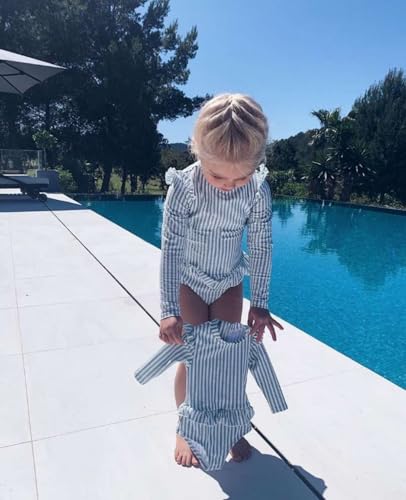 Image of Girls One Piece Swimsuits Zipper Rash Guard Long Sleeve Bathing Suit with Ruffle Hem UPF50+