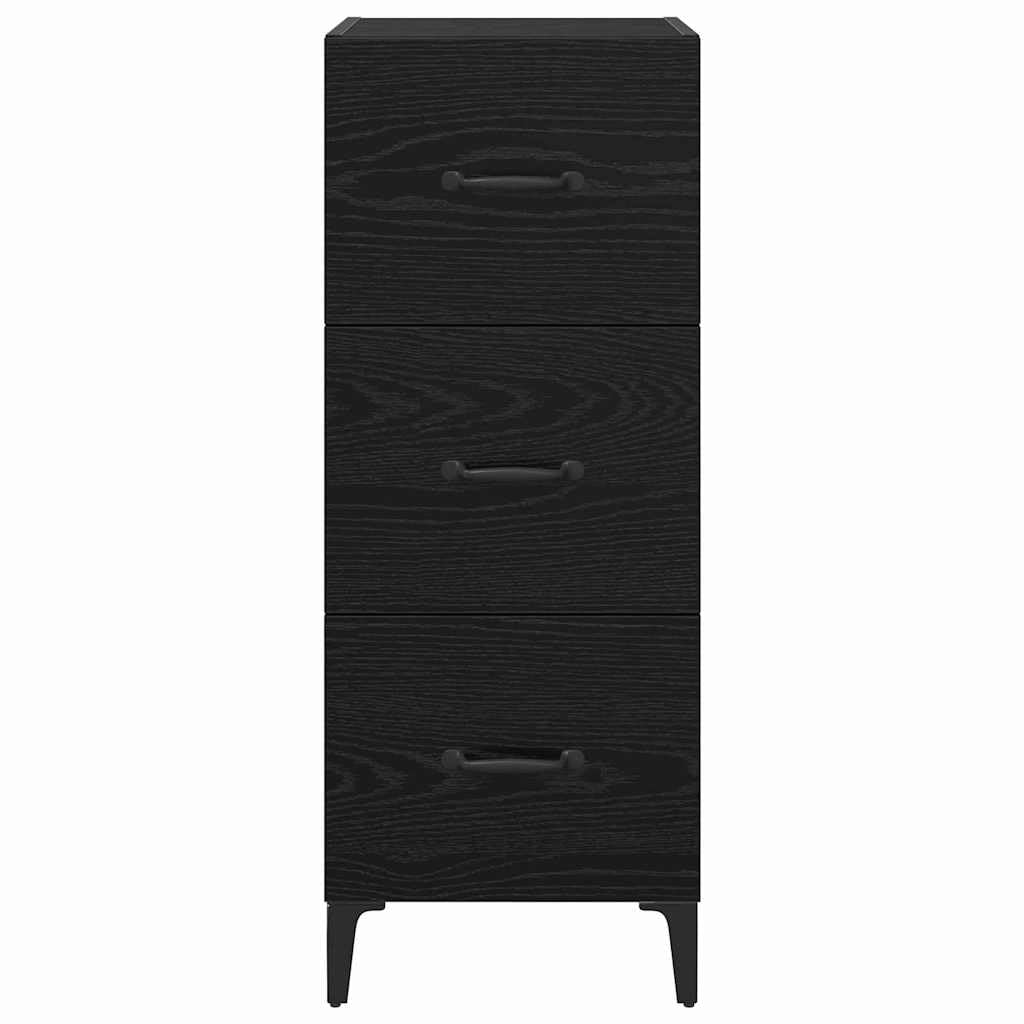 Credenza nera effetto rovere, 34,5 x 34 x 90 cm, in legno con cassetto e vano portaoggetti, per soggiorno, sala da pranzo, corridoio, ufficio