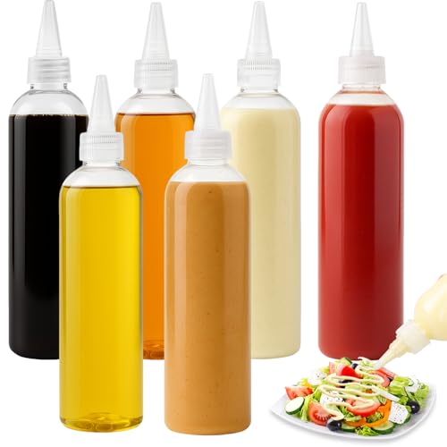 Sheryl&Rain Bottiglia Squeeze di Plastica,6 Pezzi 300ml 10oz Bottiglia per Squeeze,Flacone in Plastica per Salse con Tappo,per Ketchup, Senape, Mayo, Salse piccanti, Olio d'oliva