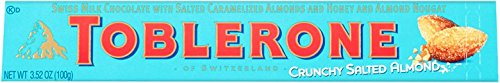 Toblerone Milk Chocolate, Crunchy Salted Almond, 3.52 Ounce (Pack of 4)