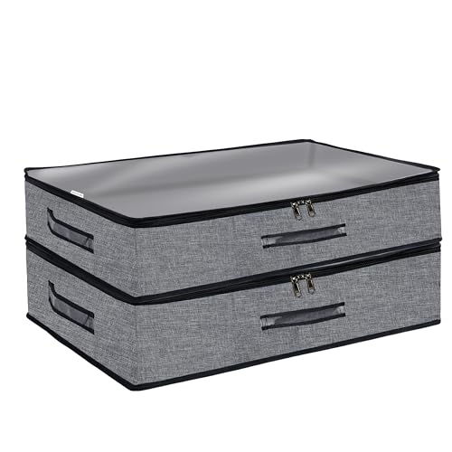 Image of Storite 2 Pack Foldable Underbed Storage Bag - Blankets Clothes Comforters | Breathable Zippered Organizer for Bedroom with Transparent Window and Carry Handles (70 X 45 x 13 cm - Blackgrey)