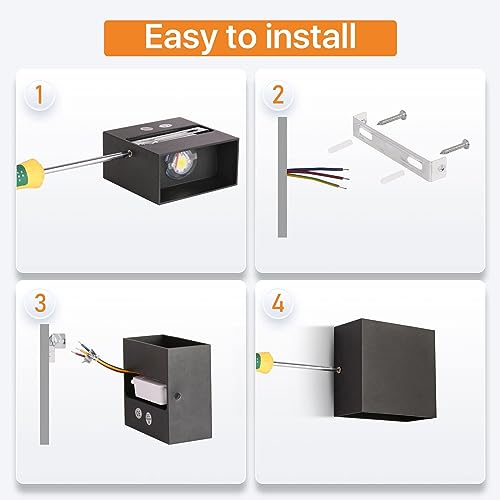 Lureshine Wandleuchte LED Innen 2er Set, 10x10x5cm Up an Down Wandlampe, Aluminium-Druckguss Wandleuchte 10w Schwarz, 3000K Warmweiß, für Wohnzimmer Garage – Bild 6