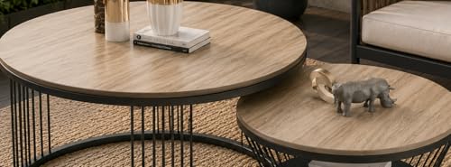 Image of The Round Coffee Table and The Stacking Tea Table with a Gold Metal Frame are Two Versatile Modern Center Tables that Look Great in Living Rooms (Cream Black)