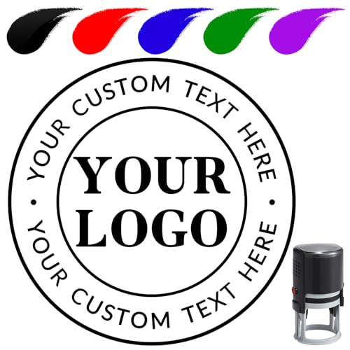 Sellos Automáticos Personalizado Logo, Redondo 32/40/45 mm Sello Personalizado con Logotipo y Texto para Empresas, Tiendas, Oficinas o Particulares