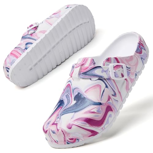 Image of Eliogn Women's Garden Clogs with Print, Waterproof Slip Resistant Work Clogs, Lightweight EVA Slip-On Mules, Cushioned Comfortable Shoes for Nurse, Chef, Kitchen, Beach