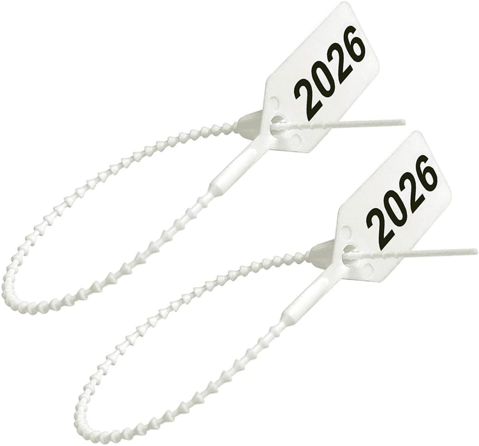 2026 Dated Fire Extinguisher Tamper Seals, Zip Ties - White (Lot of 1000)