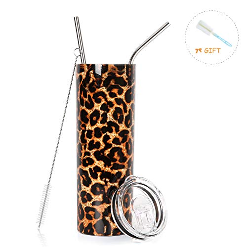 20oz Skinny Travel Tumbler with Lid,2 Straws and Cleaning Brush, Vacuum Insulated Double