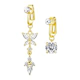 Besyvvin 2pcs Or Faux Piercing Nombril Acier Chirurgical Clip Fake Piercing Nombril Anneau Coeur Papillon Dangle Faux Bijoux De Piercing