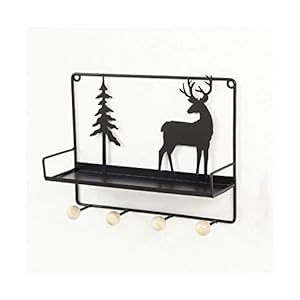 HJW Praktische opbergrek opknoping zwevende plank wandplank met haken woondecoratie, metalen opbergrek voor fotolijst boek plantenpot display 1Huiyang-01020, zwart, C