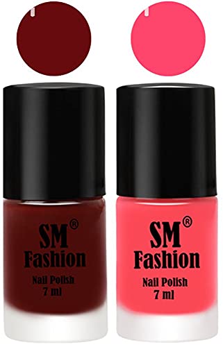 Image of Long Lasting Nail Polish | Nail Paint Combo 7 ml Each) - Set of 2 Wine Red-Pink