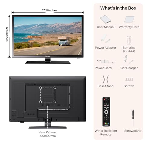 SYLVOX 19'' RV TV, Smart 12V HDTV W/DVD Player, Dual Power Options (12V DC/AC), Google OS & Google Assistant Compatibility, WiFi & Bluetooth, HDMI/USB Ports, Perfect for RVs, Campers, and Kitchens
