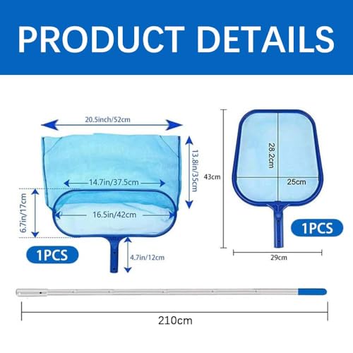 Pool Kescher,Laubkescher Pool,Poolkescher,Teich Kescher mit Teleskopische Pole,Bodenkescher Pool,Pool Kescher Set,Kescher Teich Feinmaschig,Pool Tief Kescher,Poolreinigung für Schwimmbad,Aquarium,Spa