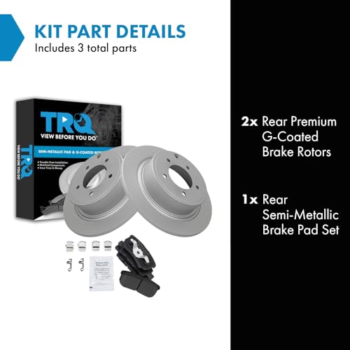 Image of TRQ Rear Brake Pad and Rotor Set Semi Metallic Coated Rotors Compatible with 2013 Chrysler 200 2017 Jeep Compass 2017 Patriot 2014-2016 Mitsubishi Lancer