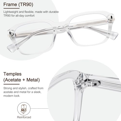 Image of Dollger Blue Light Glasses Men Vintage Thick-Framed Rectangle Non-Prescription, For Computer,Gaming, Phone Use