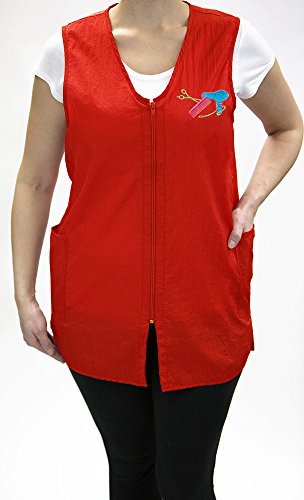 CHARLENE Long Zipper Stylist Vest with Personalization | High Fashion Hair Stylist Nylon Uniform | Water-Repellant Breathable | Zip Closure (L, RED)