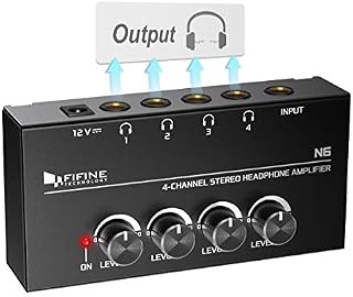 FIFINE Headphone Amplifier 4 Channels Metal Stereo Audio Amplifier,Mini Earphone Splitter with Power