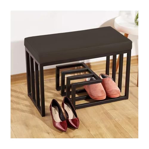 Banc à chaussures en métal noir robuste avec étagères de rangement pour entrée et couloir