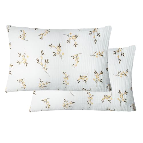 Image of Organic Cotton Muslin Mini Pillowcases with Envelope Design,2 Pack Ultra Breathable Kids Toddler Pillowcases for Boys and Girls- 13 x 18 inches (Floret)
