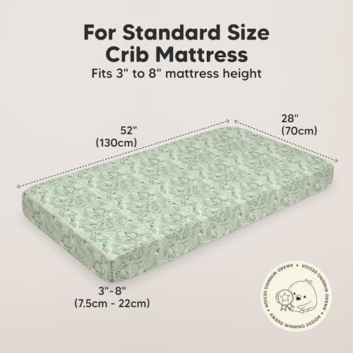 Image of KeaBabies 2-pk Organic Cotton Crib Sheets for Boys Girls 52x28 (DinoDood) | Fitted Crib Mattress Sheet Neutral, Breathable Cover for Baby Bed Set, Toddler Mattress, Soft & Cute Prints