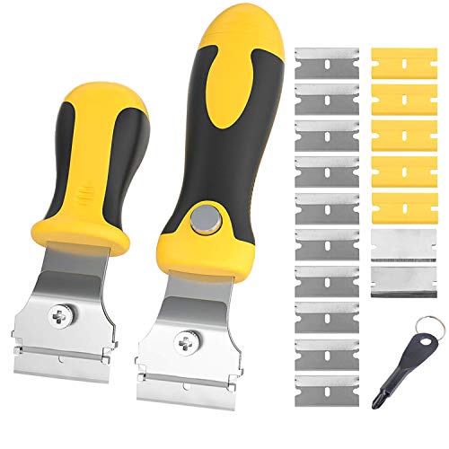 Mlife 2 PCS Multi-Purpose Razor Scraper Set - Utility Scraper Set With 17 Extra Blades, Adjustable Length Handle, Cleaning Tool for Window Wall Tile, Ideal Stripping Tools Label Sticker Decal Removal