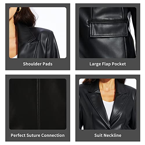 Fahsyee Women's Faux Leather Blazer Jackets Women, Black Motorcycle Vintage Moto Biker Coat Vegan Pleather Fashion M #TOP5