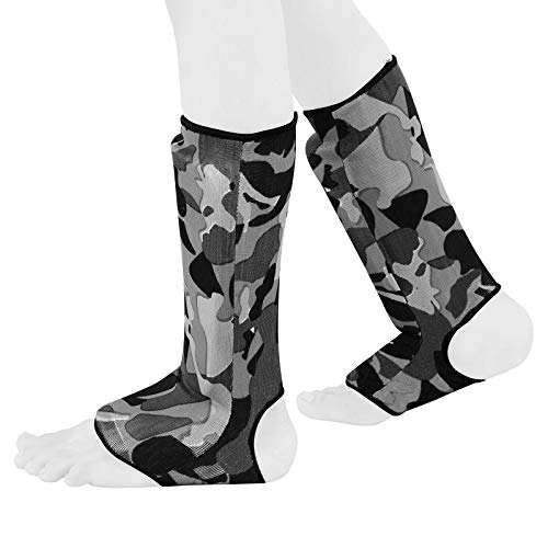 Kids Shin Instep Pads MMA Leg Foot Guards Muay Thai Kick Boxing Guard Protector (Gray Camo, XXS (9 to 13 Years))