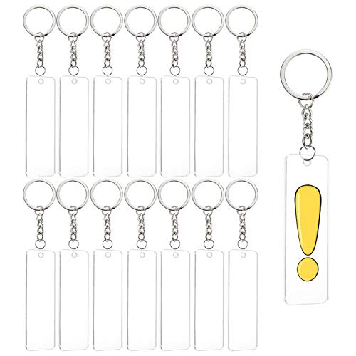 BENECREAT 15PCS Spazi Vuoti Portachiavi in Acrilico 76x24,5cm Spazi Vuoti per Portachiavi Trasparenti in Arilico Rettangolare con Anelli di Salto, Scatola di Immagazzinaggio per Progetti Artigianato
