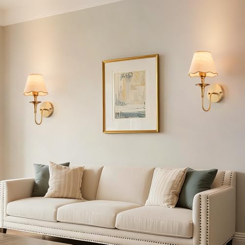 Image of EIDISUNY Battery Operated Wall Sconces Set of 2, Rattan Shade Wireless Wall Sconces, RGB Rechargeable Dimmable, Brass-Color Vintage Wall Sconce for Bedroom, Living Room, Hallway Bulbs Included