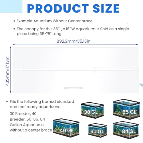 Image of Sieral Aquarium Lids Polycarbonate Canopy with LED Light 35.13 x 17.13 x 0.12 Inch for 50 /65 /84 Gallon Without Center Brace Aquariums Cover Fish Tank Lid with a Hook Knife, Clear