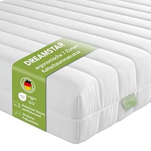 DREAMSTAR Easy Flex | ergonomische 7-Zonen Kaltschaummatratze | Öko-Tex Zertifiziert | Härtegrad 2 und 3 (H2 & H3) | Rollmatratze 13 cm | Made in EU I 90 x 200 cm