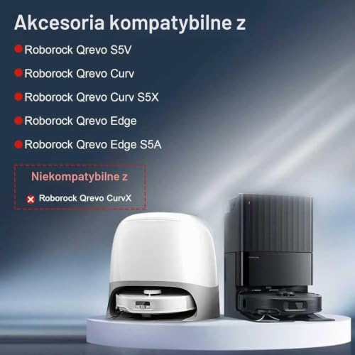 APZOVO Akcesoria zamienne do odkurzaczy Roborock Qrevo S5V / Qrevo Curv/Qrevo Curv S5X / Qrevo Edge/Qrevo Edge S5A, 2 szczotki główne, 6 worków na kurz, 6 filtrów HEPA, 6 mopów, 6 szczotek bocznych