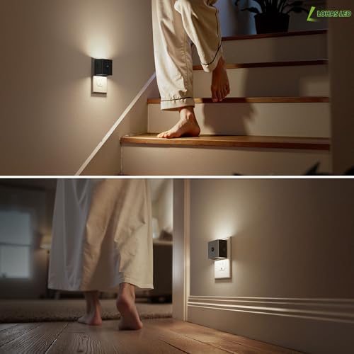 Image of L LOHAS LED Motion Sensor Night Light, [2-Pack] Motion Activated Night Light, Motion Sensor and Dusk to Dawn Sensor, Brightness Adjustable, 5000K Daylight White Nightlight for Bathroom Hallway Kitchen