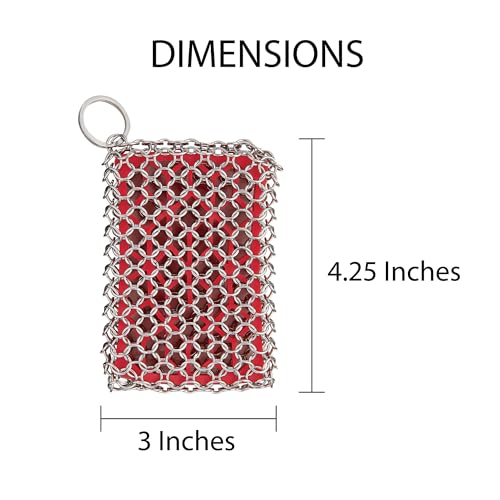 Image of HIC Kitchen Chainmail Cast Iron Scrubber, 18 /8 Stainless Steel and Silicone