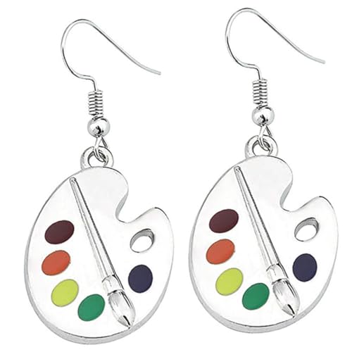 VILLCASE Pendientes Artísticos de Paleta de Pintura Plata para Mujer Pendientes de Profesora y Artista Joyería Escolar Creativa Adecuado para Regalos a Pintores y Ocasiones Obsequios
