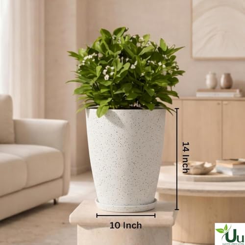 Image of Urban Upvan 14 Inch Solid White Tower Pot with Tray - Large Round Planter for Indoor & Outdoor Plants, Durable Decorative Plant Container (Pack of 1)