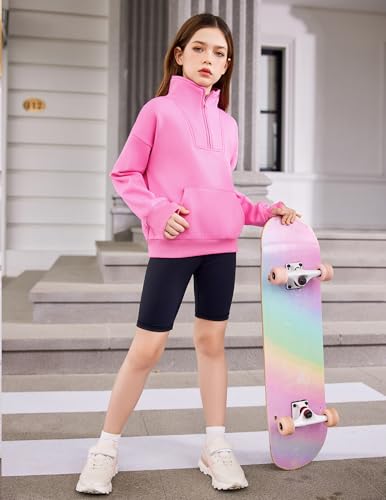 Image of Arshiner Girls Half Zip Sweatshirt Fleece Quarter Zip Pullover Sweatshirts | Fall Fashion Clothes for Teen Girls with Thumb Hole for 5-16 Years